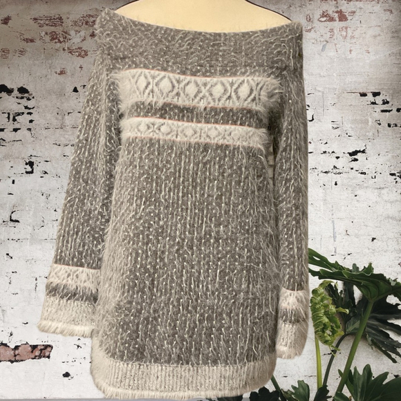 Sleeping on snow Anthropologie wool blend fair isle nordic faroe Sweater M Gray - Picture 3 of 11